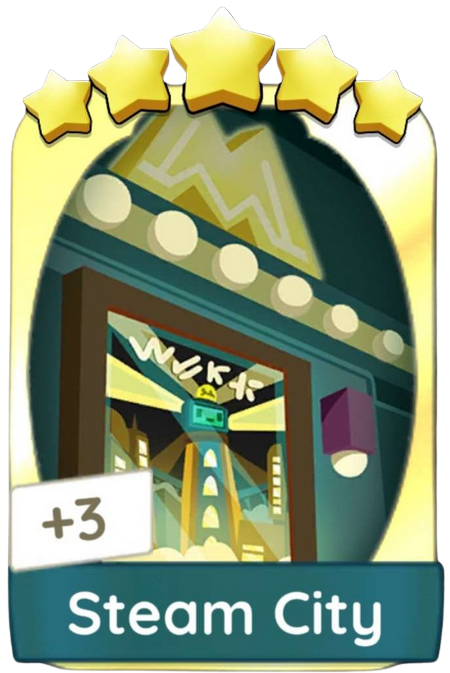 Ilustración Tarjeta Monopoly GO Golden Blitz Steam City