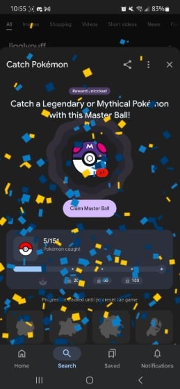 Gewinnen Sie Meisterbälle, um legendäre Pokémon auf Google zu fangen.