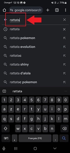 Geben Sie den Namen des Pokémon in die Google-Suchleiste ein.