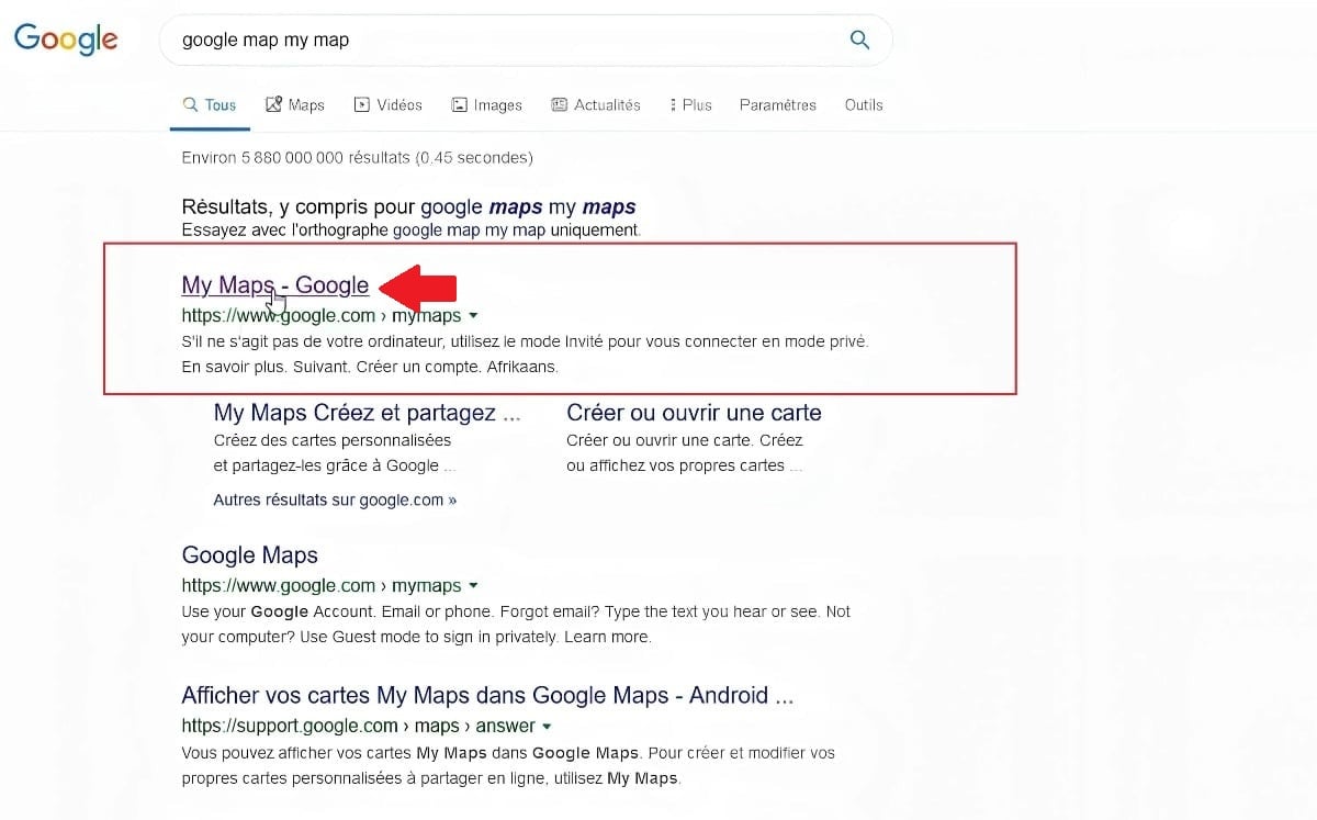 Search Google map my map on Google. 
