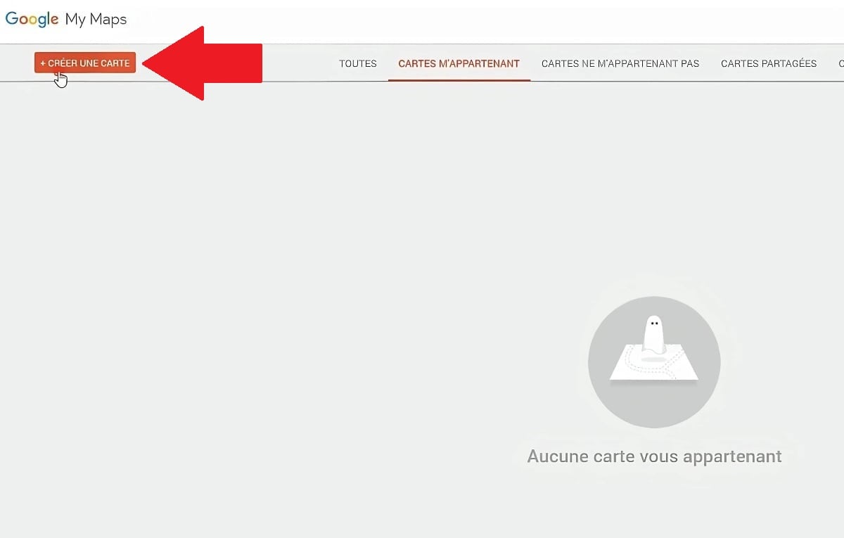A page opens when you click on the My Maps result on Google. Go to "Create a map".
