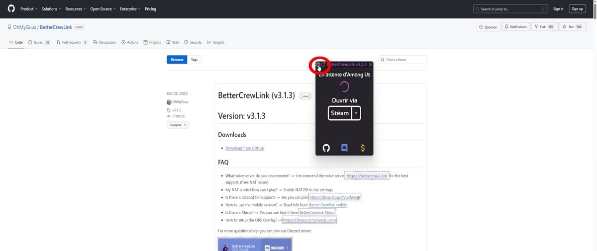 Ícone de engrenagem para alterar as definições do Crewlink