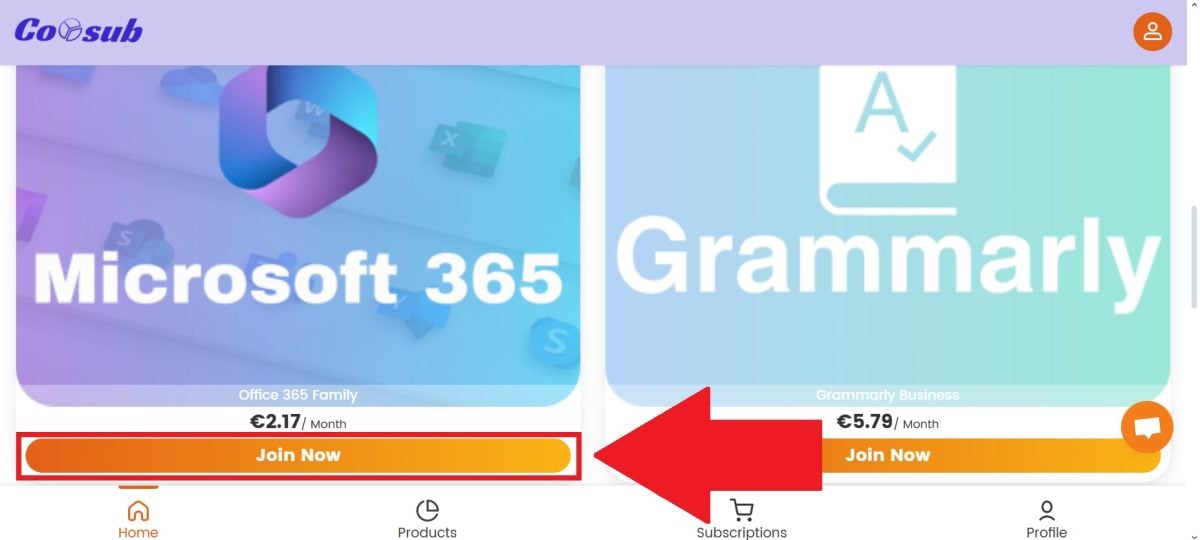 Med Coosub er Microsoft Office Family-abonnementet tilgængeligt fra €2,17 pr. måned.
