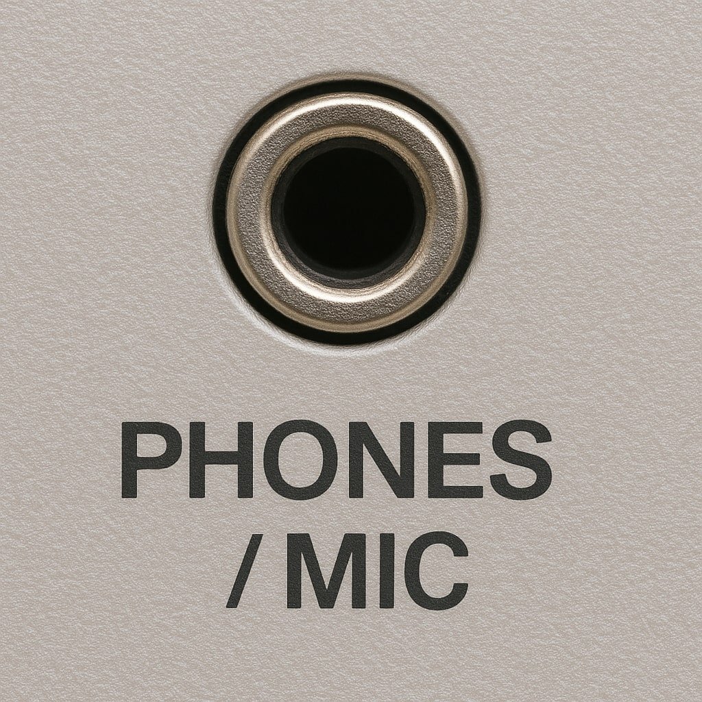 Gambar yang menunjukkan port jack headphone/mikrofon 3,5 mm pada komputer. 