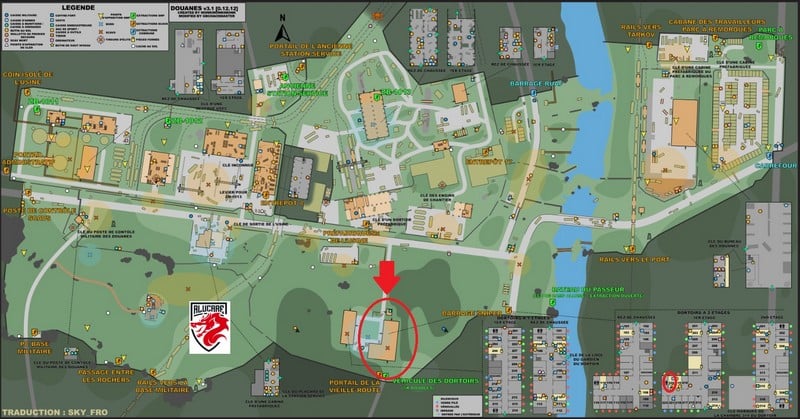 La chambre 220 du dortoir inidiquée sur la carte des Douanes