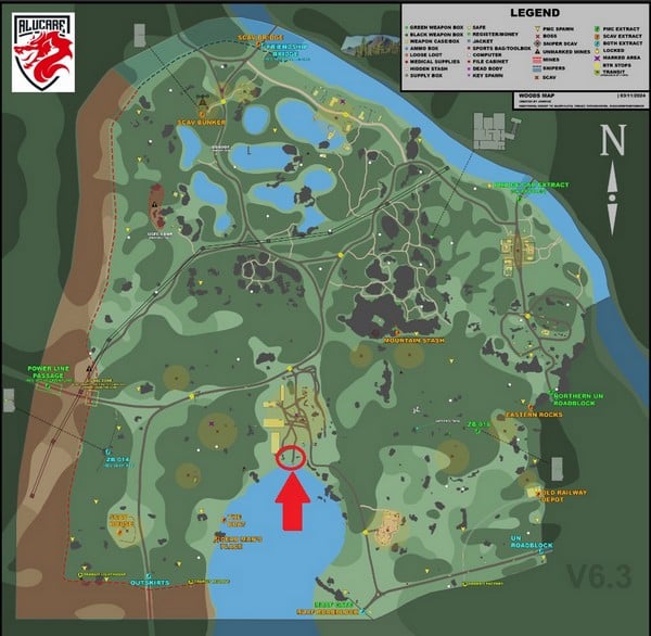 Lieu d'installation de la caméra indiqué sur la carte des Bois_