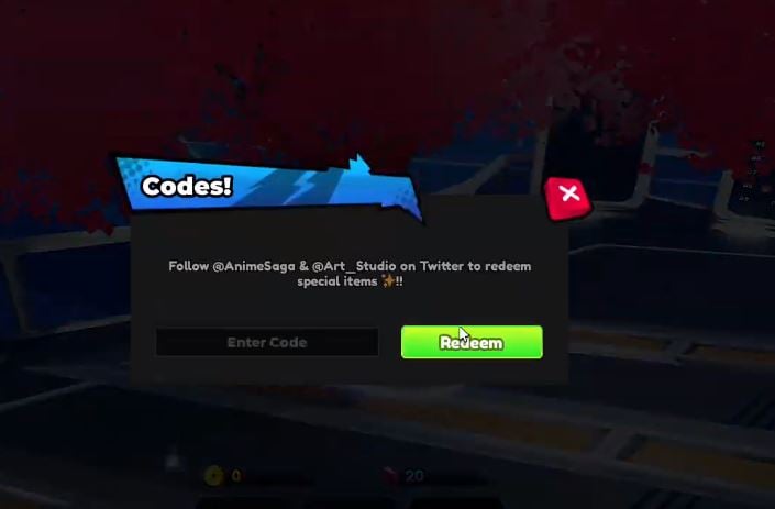 Pulsa E para mostrar el cuadro de introducción de código_Roblox Anime Saga