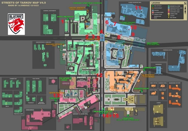 Auf der Karte markierte Standorte Straßen in Tarkov