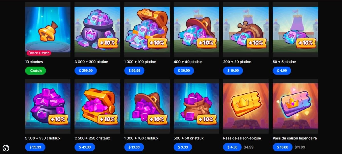 Encontrará todos os recursos necessários na loja oficial do Rush Royale