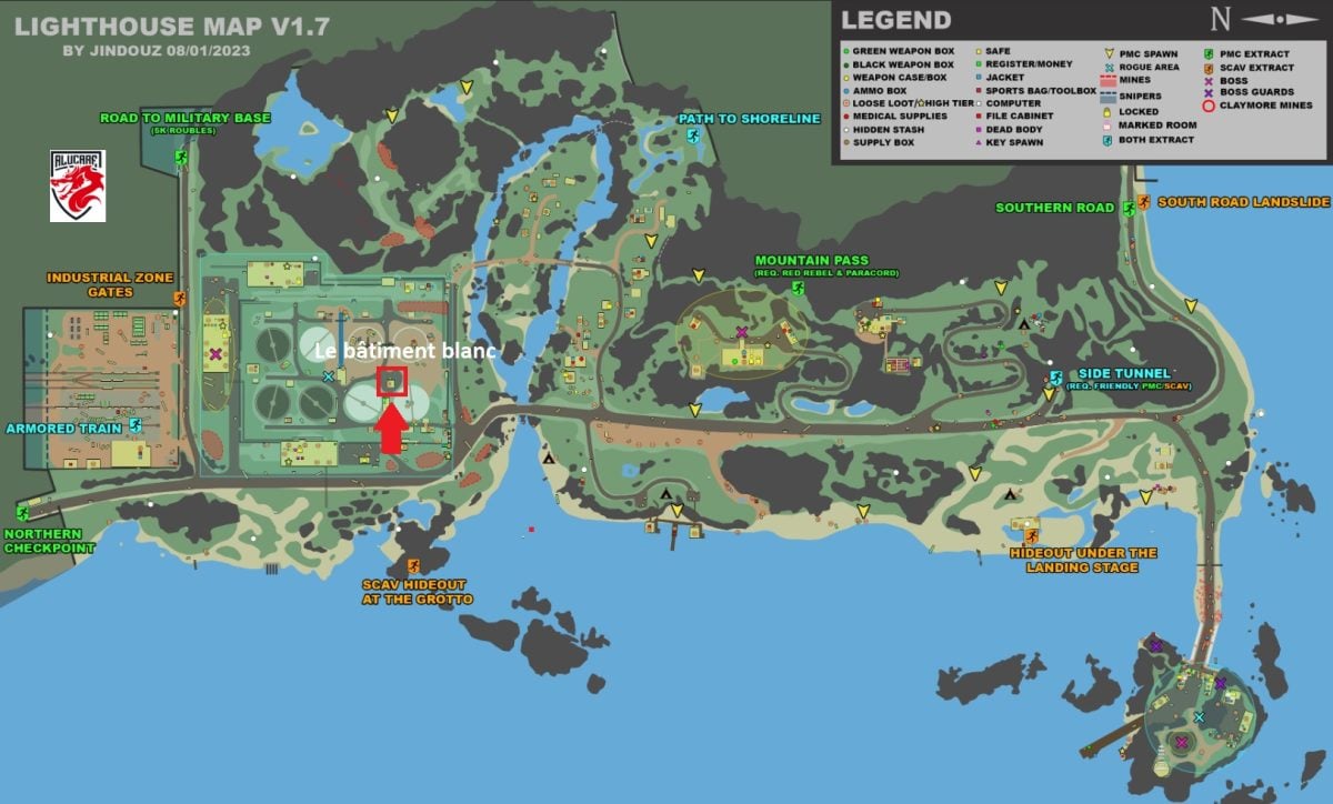 地図上の白い建物