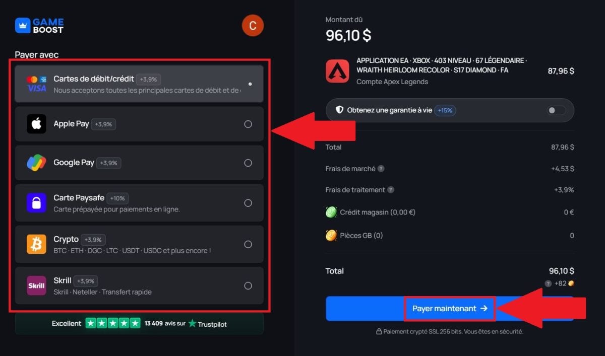 Escolha o seu método de pagamento. 