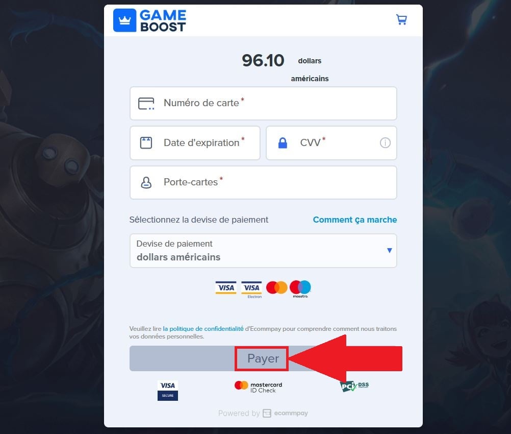 Introduza os dados do seu cartão de crédito e efectue o pagamento.