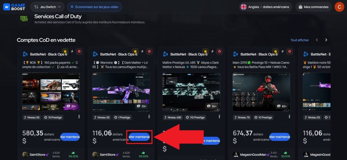 Call of Duty-konti kan købes med få klik. Vælg dit spil, og klik derefter på Køb nu.