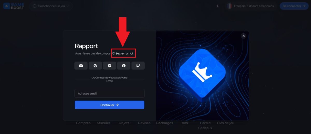 Opret en GameBoost-konto, hvis du har brug for at få en Overwatch 2-konto på højt niveau.