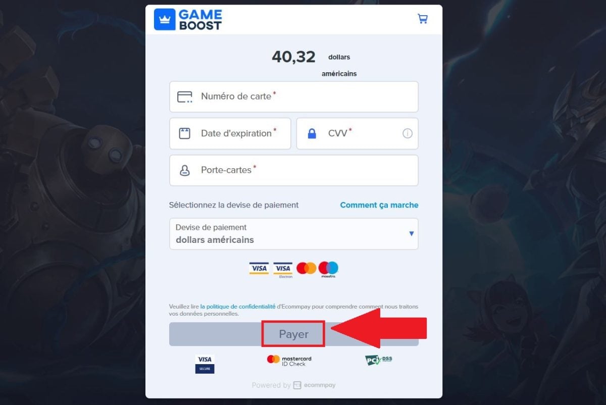 Schließe deinen Kauf bei GameBoost ab, indem du auf Bezahlen klickst.