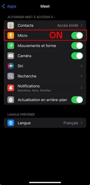 Активация микрофона для встречи на iPhone