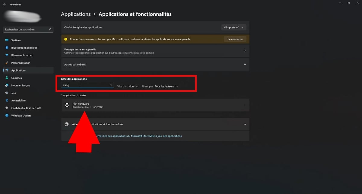 Riot Vanguard dalam daftar aplikasi