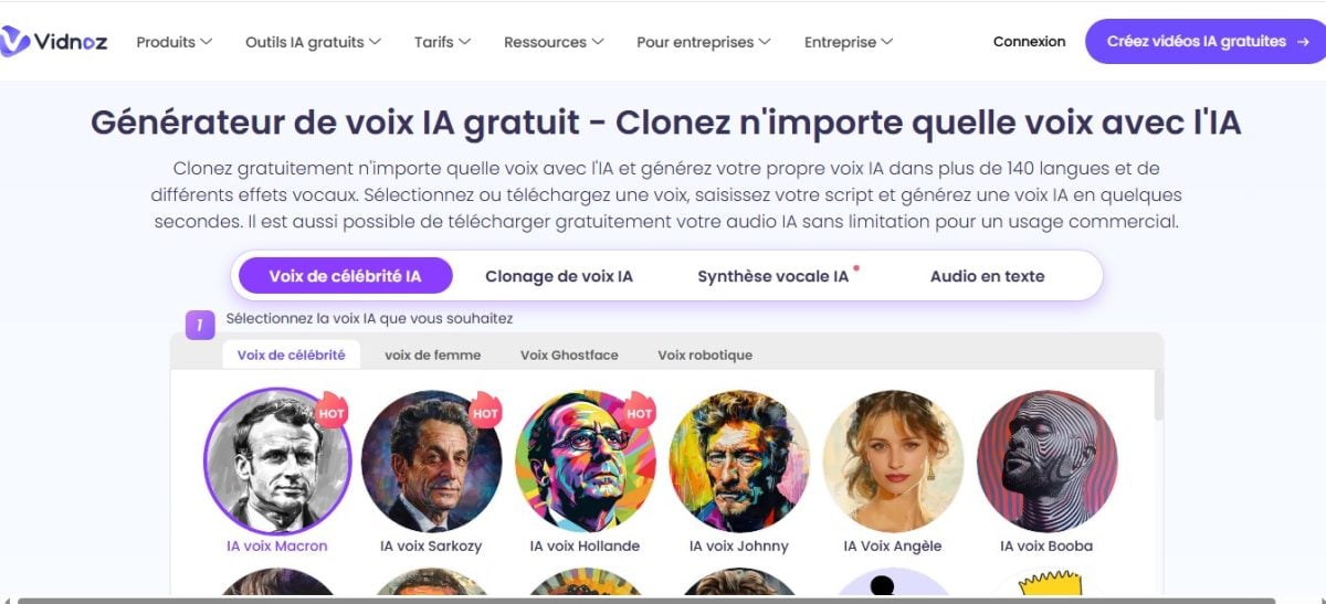 Interface principale de Vidnoz
