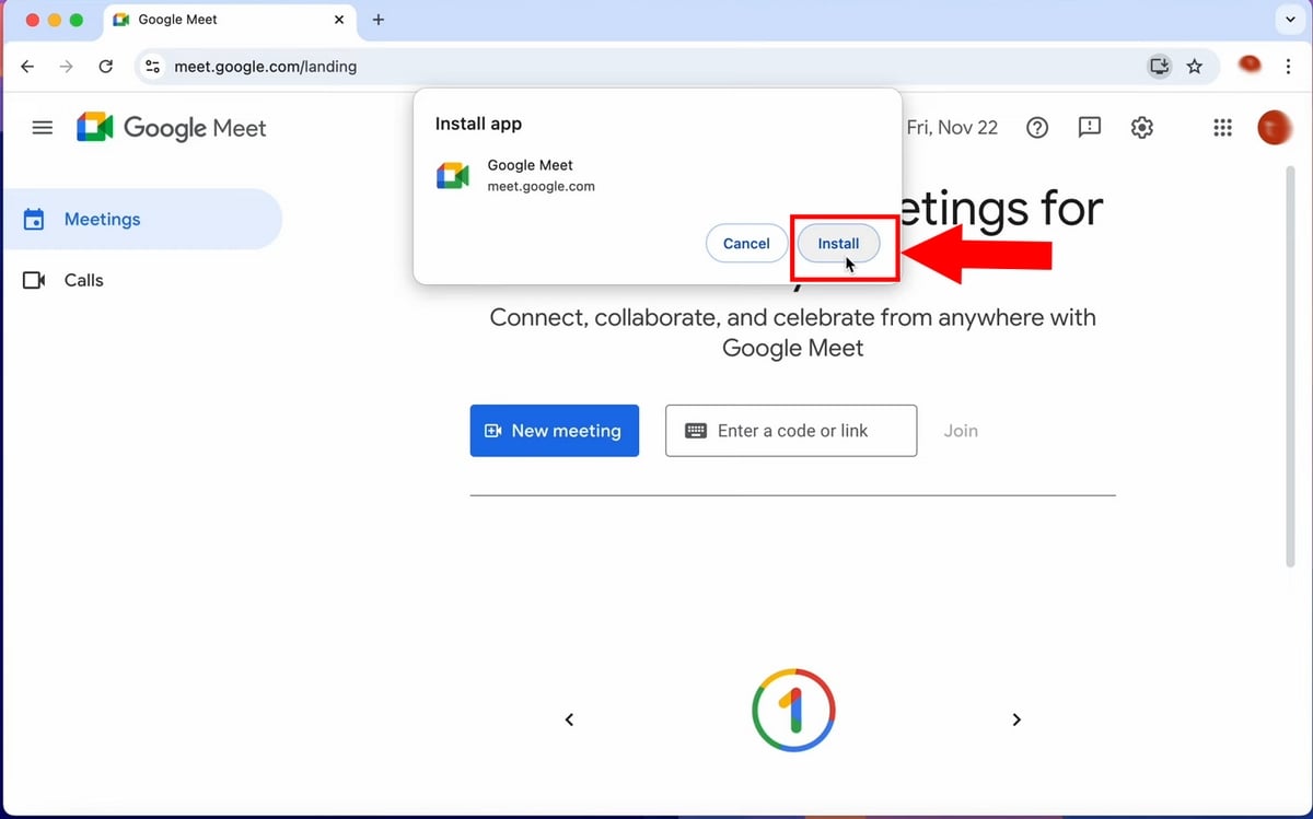 确认在 Mac 上安装 Google Meet