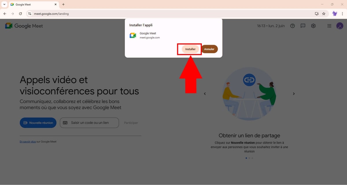 确认安装 Google Meet 应用程序