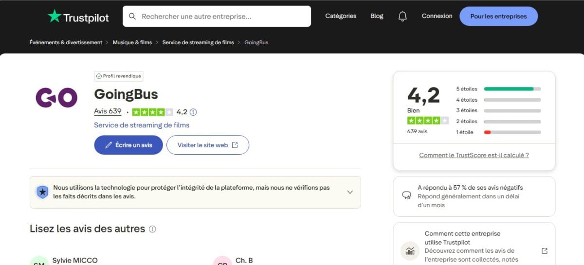 Отзывы и оценки клиентов GoingBus, опубликованные на Trustpilot