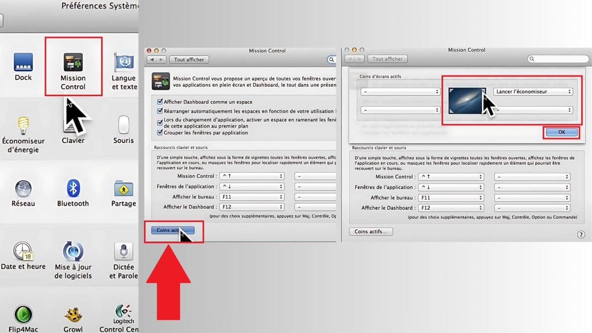 Configuration d'un coin actif pour lancer l'économiseur d'écran sur Mac.