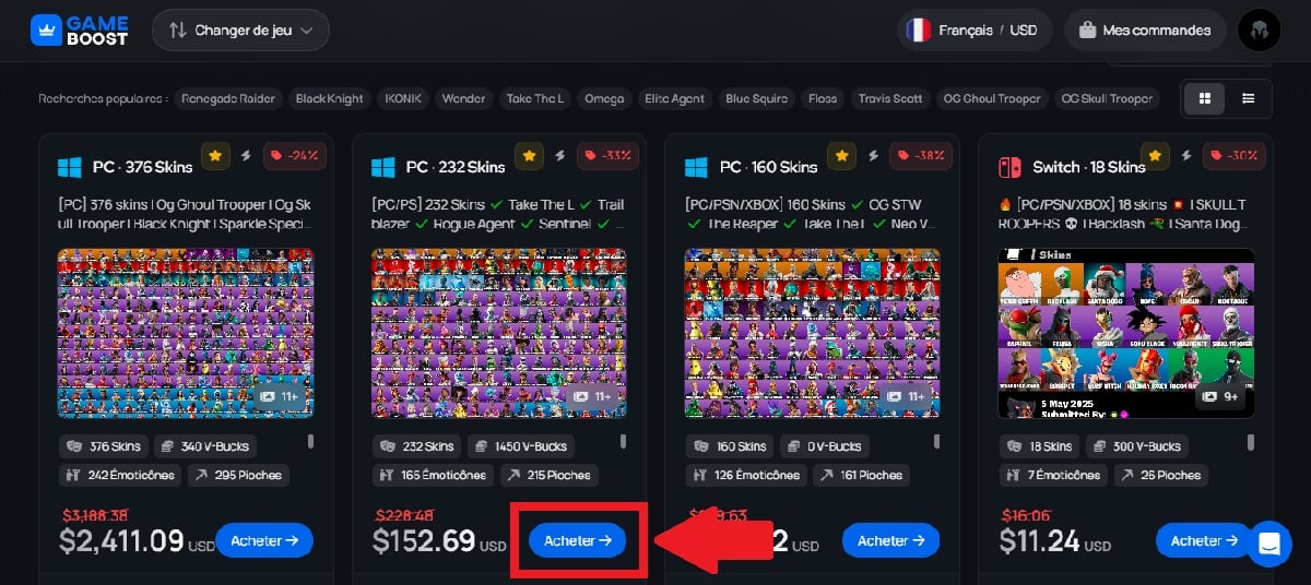 BUYをクリックして、夢のFortniteアカウントを手に入れてください。