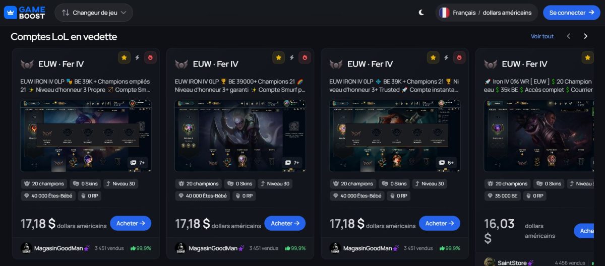 Anda memiliki banyak pilihan akun League of Legends di platform GameBoost. 