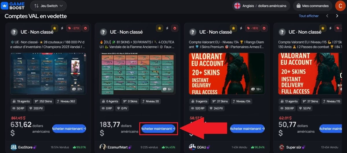 Anda memiliki banyak pilihan akun Valorant di platform GameBoost. 