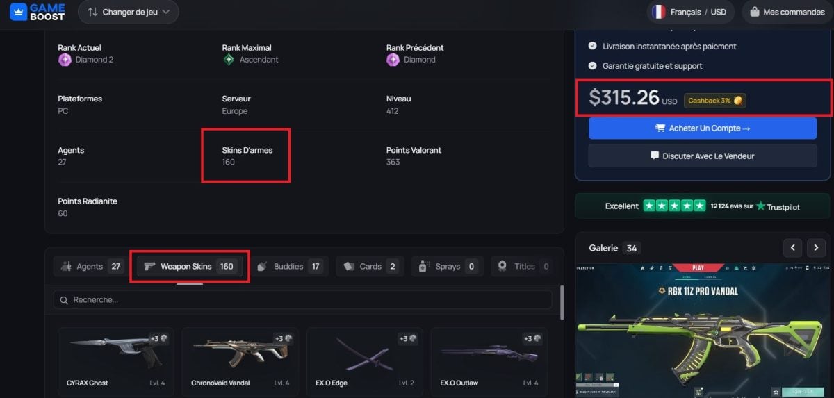 Harga akun Valorant dapat naik karena jumlah dan kelangkaan skin.