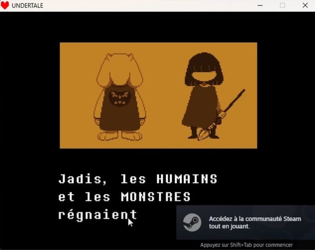 Cattura che mostra l'Undertale in francese dopo essere stato patchato.