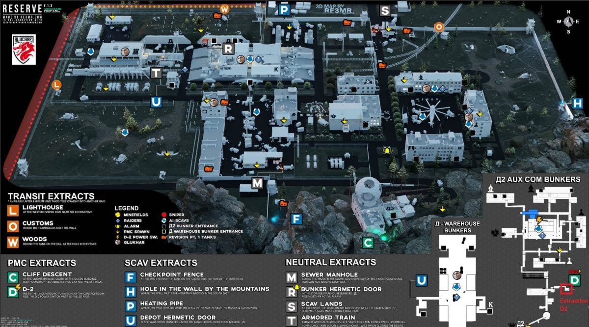 Extração D-2 representada no mapa da Base Militar