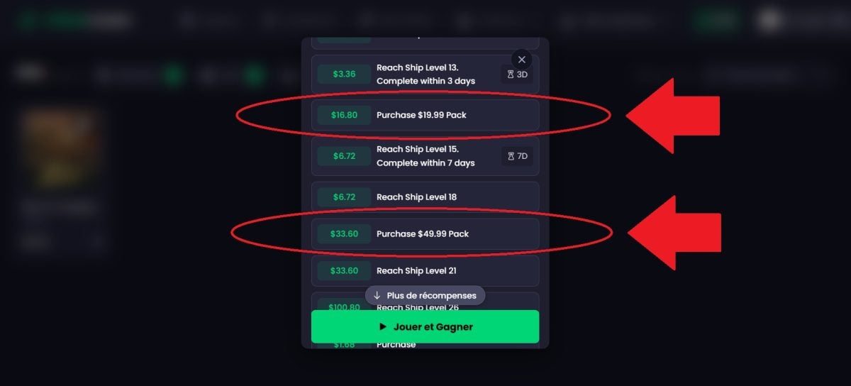Пример миссий, в которых вам нужно купить паки Sea of Conquest на Freecash.