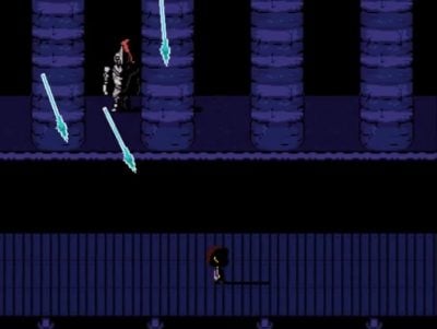 Når Undyne har angrebet med sit første spyd, vil hun dukke op og fortsætte med at angribe dig langs hele molen.