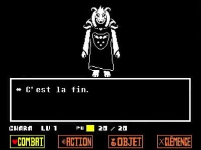 Optagelse fra spillet Undertale, der viser Asriel for første gang på Pacifist Route.