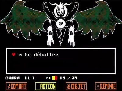 Optagelse fra spillet Undertale, der viser den eneste mulige handling mod Winged Asriel.