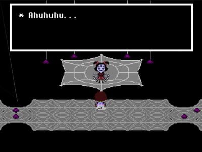Optagelse fra spillet Undertale, der viser dit møde med Muffet i Calciterre.