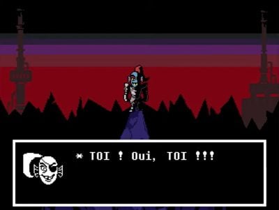 Undyne viser sig for første gang i Undertale.