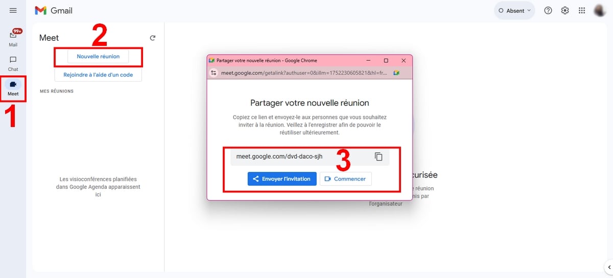 从 Gmail 创建见面链接。.