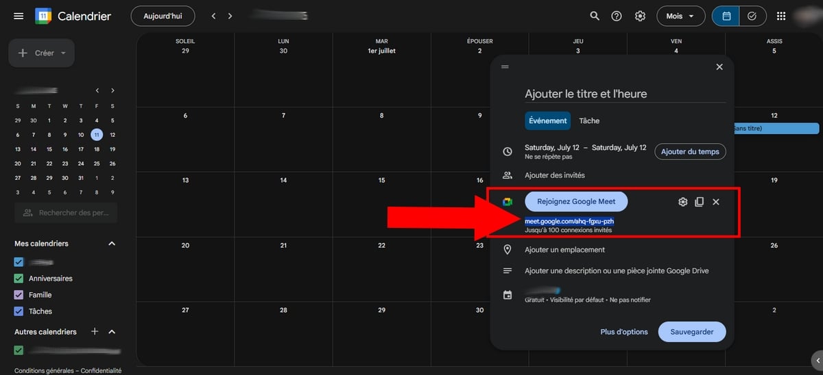 在谷歌日历上生成谷歌会议链接