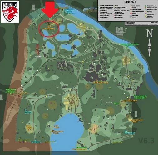 森の地図に示されたスカブ・バンカー