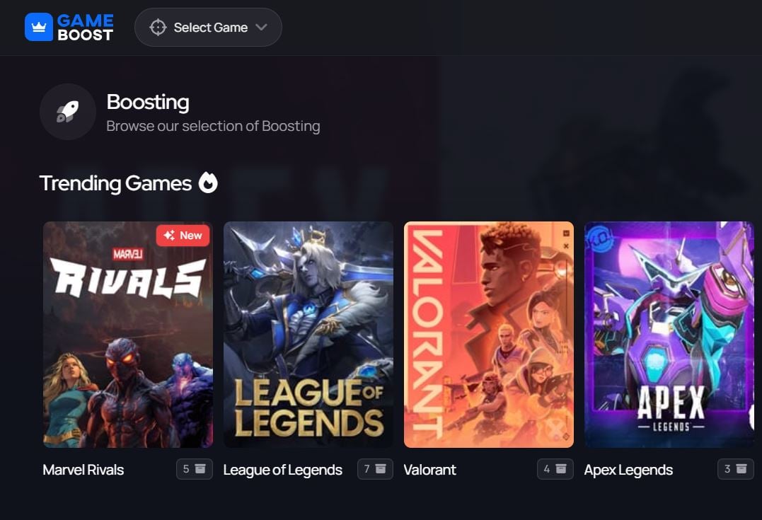 En plus du Valorant boosting, GameBoost propose aussi des services pour d'autres jeux comme League of Legends, Apex Legends, et autres.