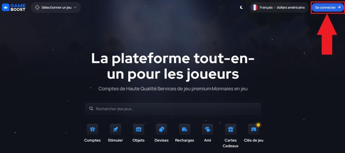Klik på "Connect" for at få adgang til din GameBoost-konto.