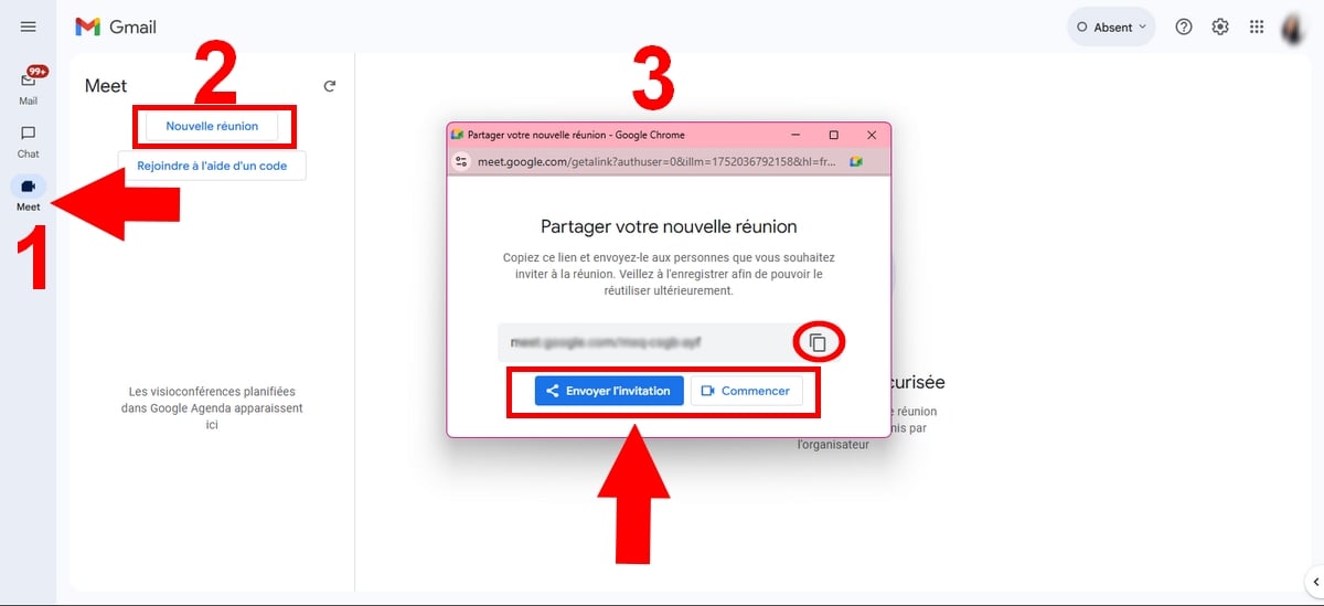 Passos para criar uma reunião do Meet com o Gmail