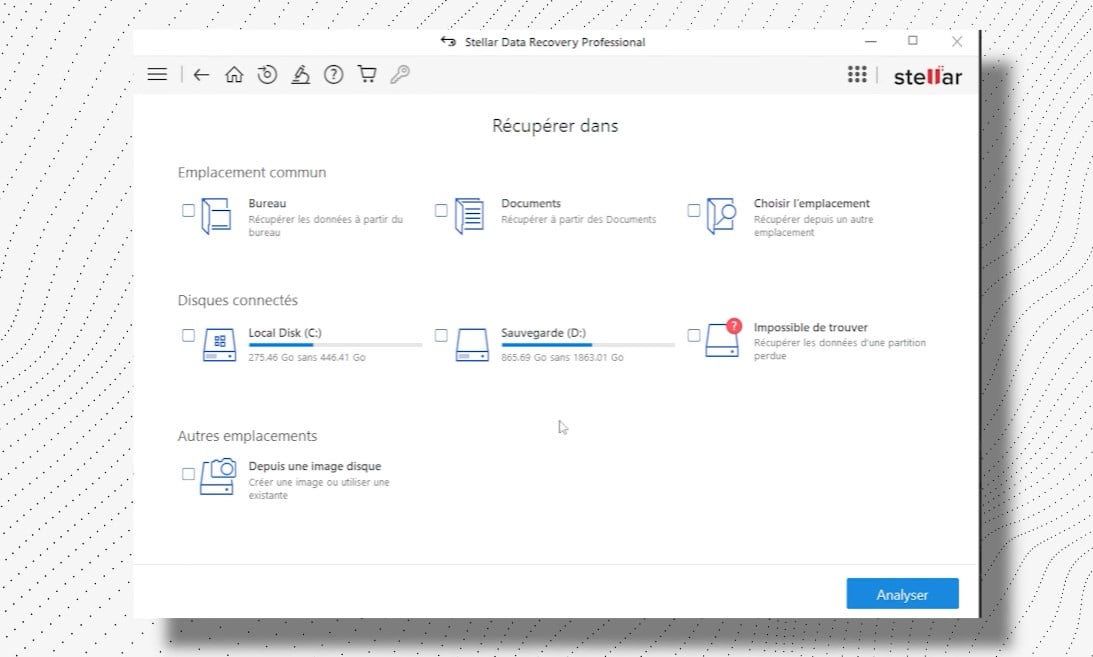 Choix du disque sur lequel se trouvaient les éléments à récupérer