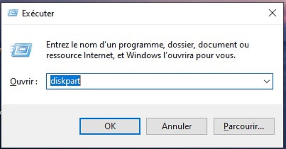 Exécuter DiskPart pour récupérer une partition non allouée sur un disque dur.