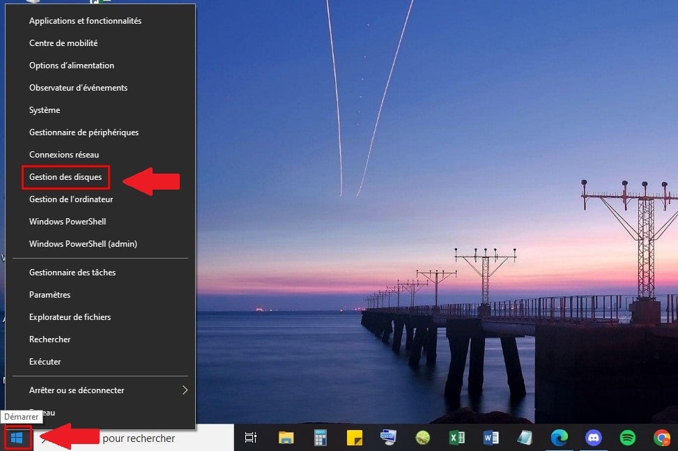 Option Gestion des disques sur l'ordinateur