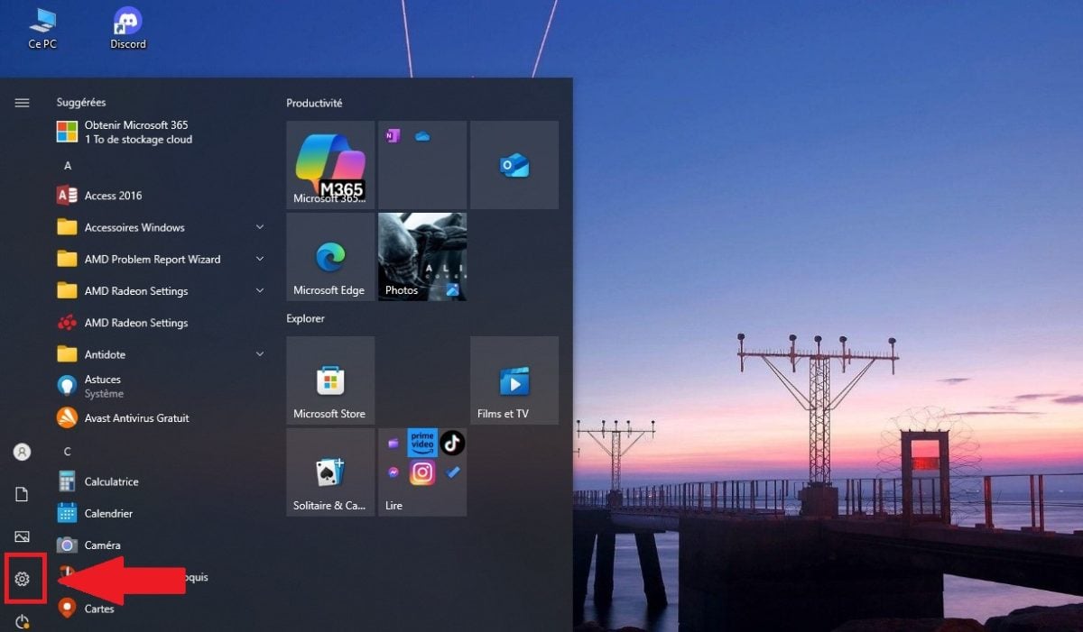 Paramètres sur Windows