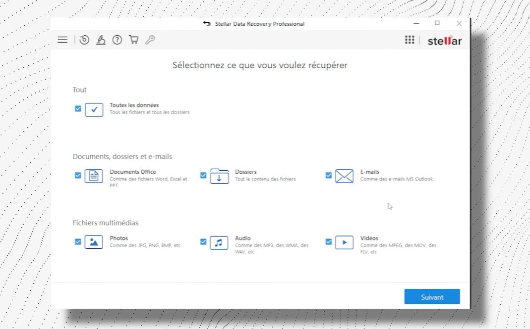 Sélection de l'élément à récupérer sur Stellar Data Recovery Pro