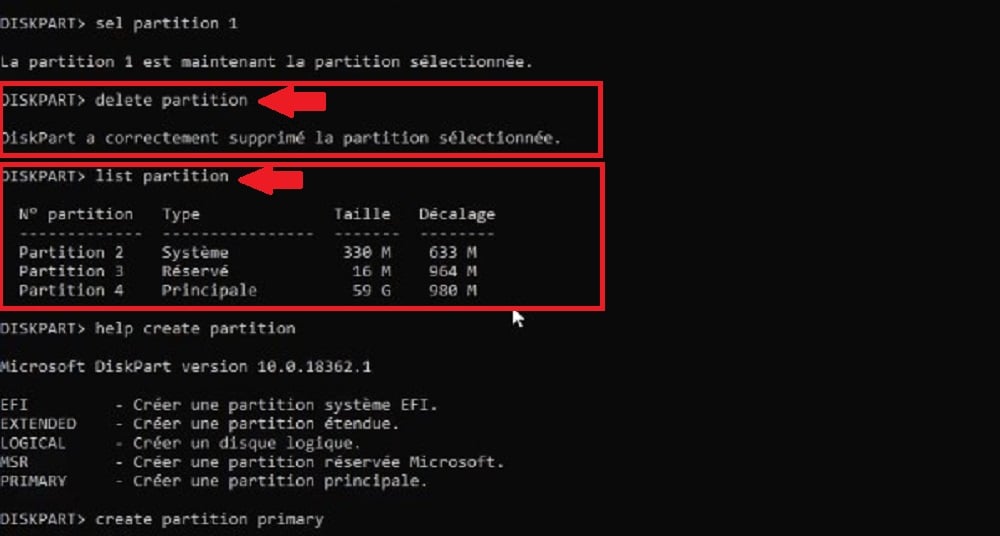 Supprimer une partition sur DiskPart
